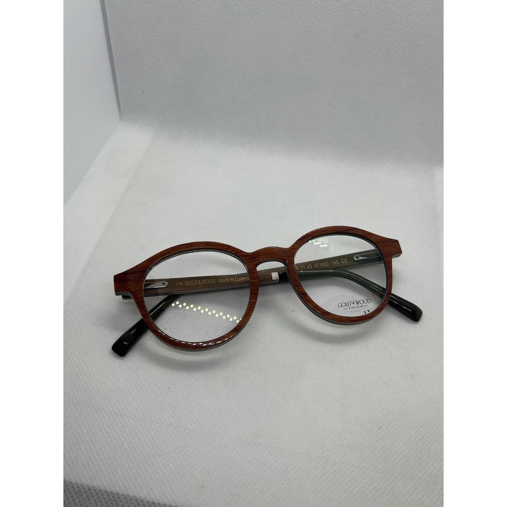 Gold & Wood NAOS 01.43 Round Wood Eyeglasses Brown Silver 47-20-145 Luxembourg
